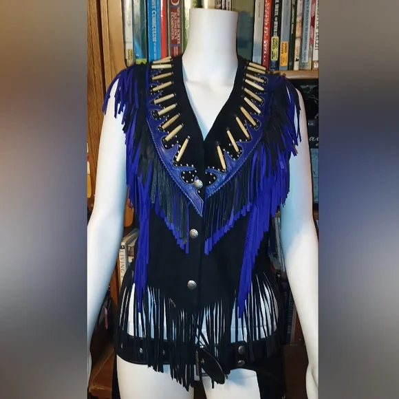 Freedom Riding Company Black And Blue Pure Leather Vest, Jacket And Chaps. - Picture 3 of 16